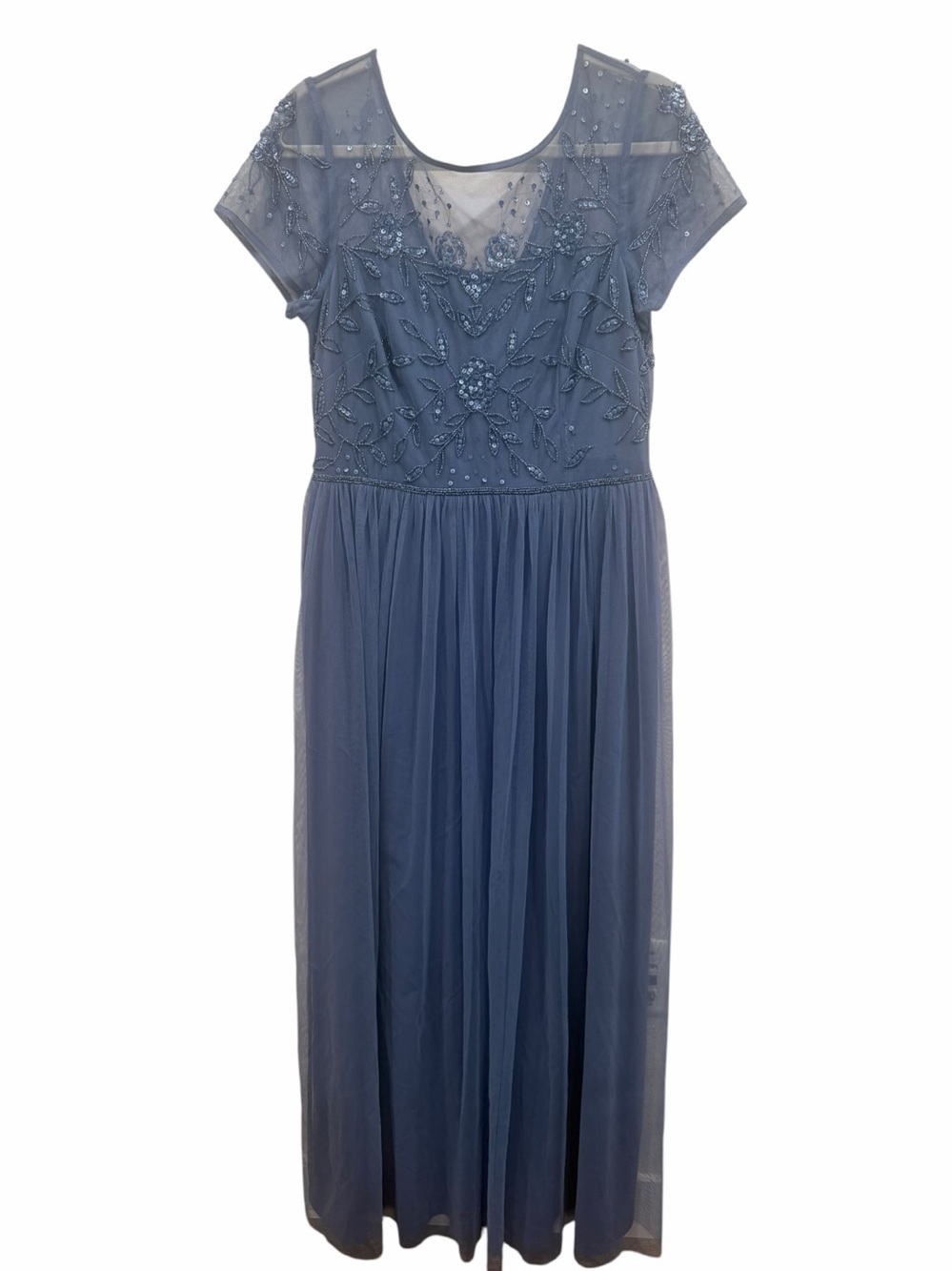 Papell Studio Beaded Mesh Shirred Gown French Blue Size 12 NWT Formal Evening - Picture 9 of 12